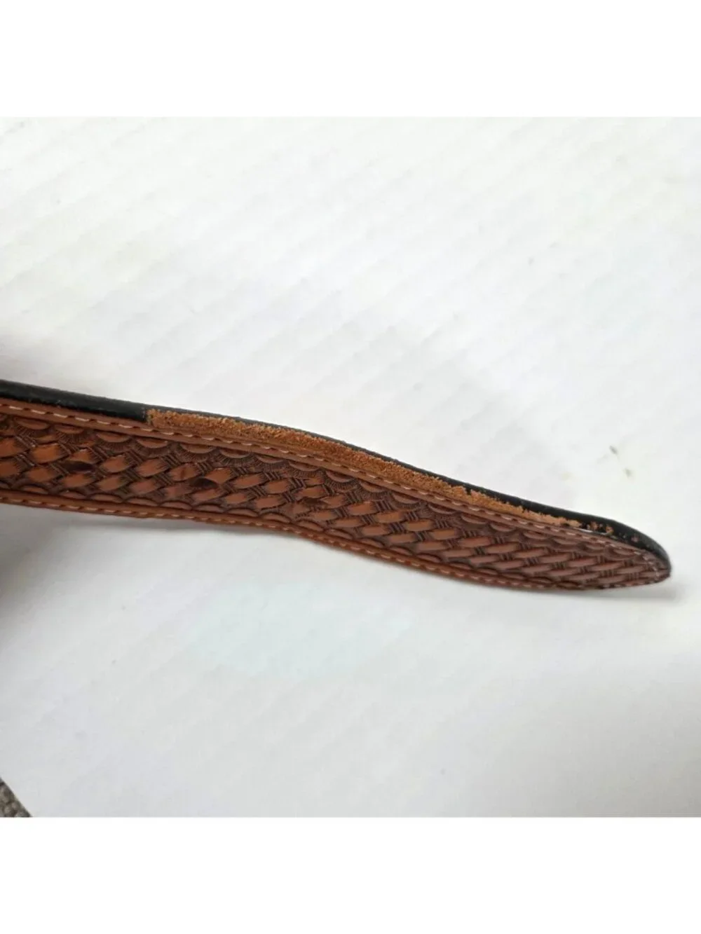 Nocona Belt Mens 38 Brown Tooled Leather Embroidered Inlay Western Cowboy Rodeo